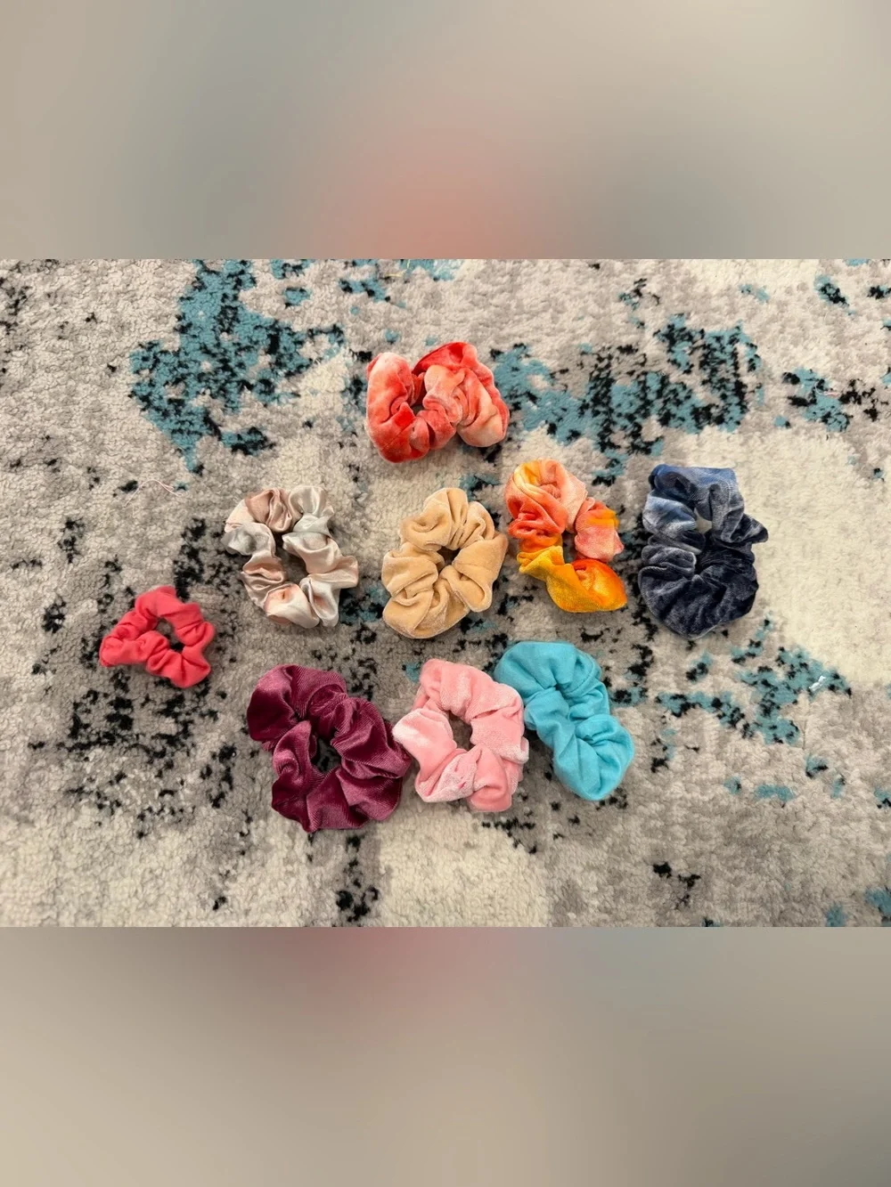 Girls Scrunchie Lot 9 Piece Velvet Satin Tie Dye Hair Accessories